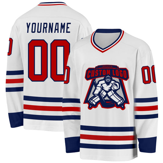 Custom White Red-Navy Hockey Jersey - Sky-Custom