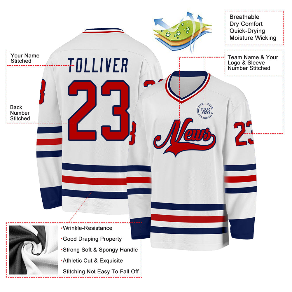 Custom White Red-Navy Hockey Jersey - Sky-Custom
