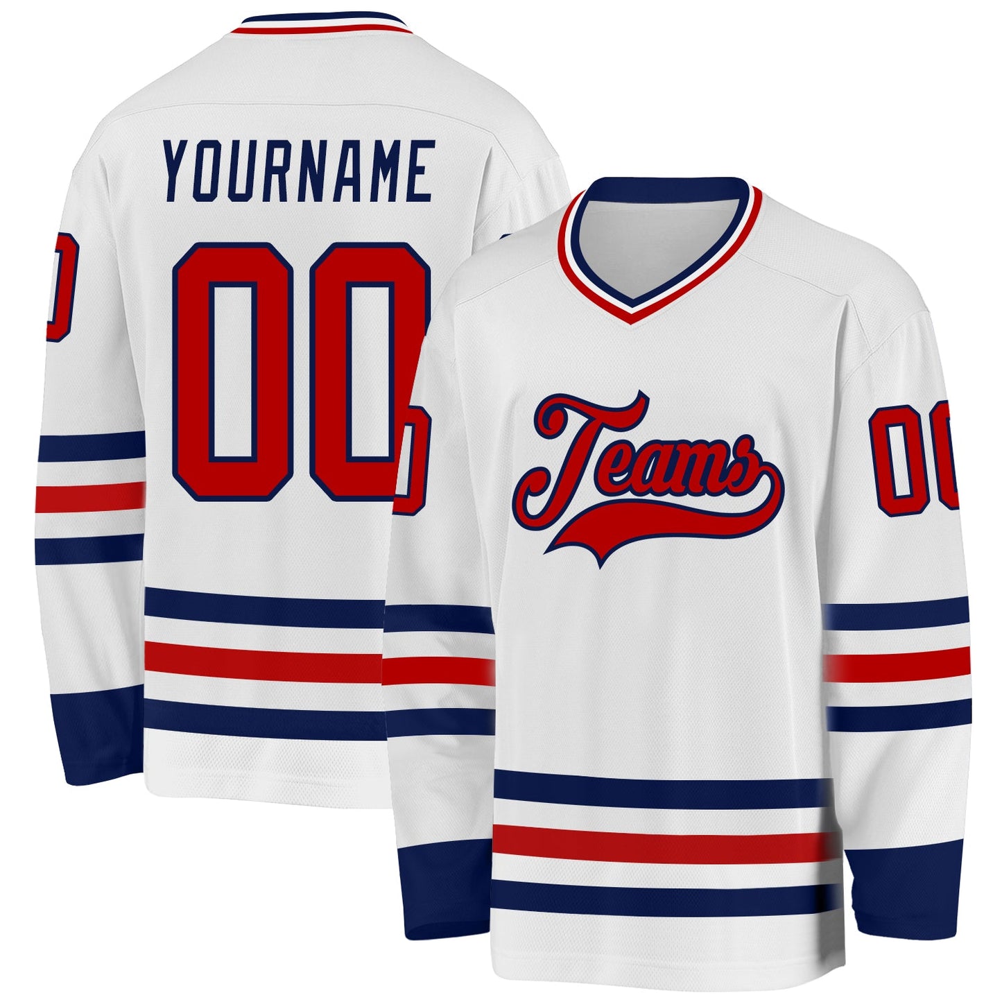 Custom White Red-Navy Hockey Jersey - Sky-Custom