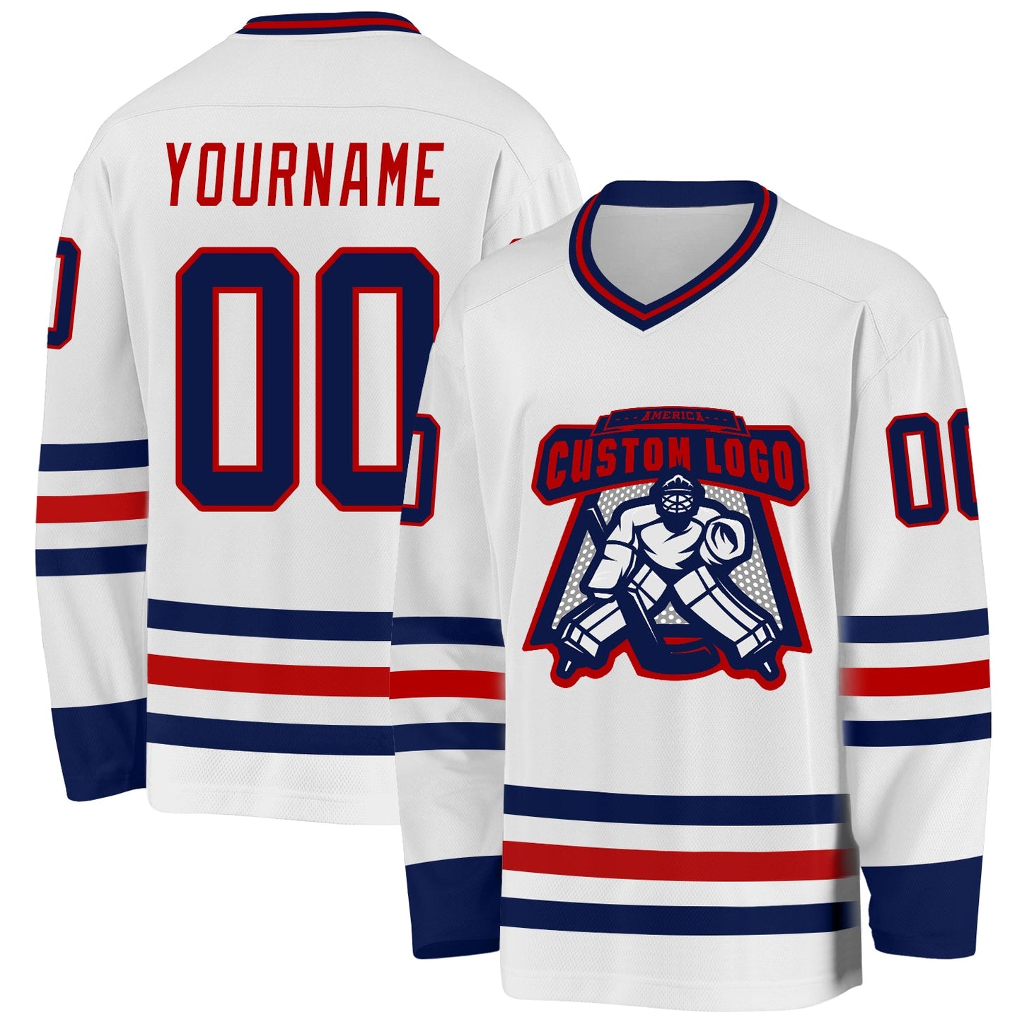 Custom White Navy-Red Hockey Jersey - Sky-Custom