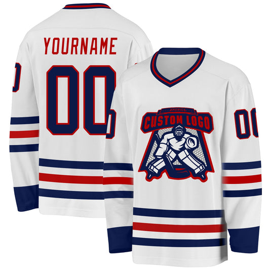 Custom White Navy-Red Hockey Jersey - Sky-Custom