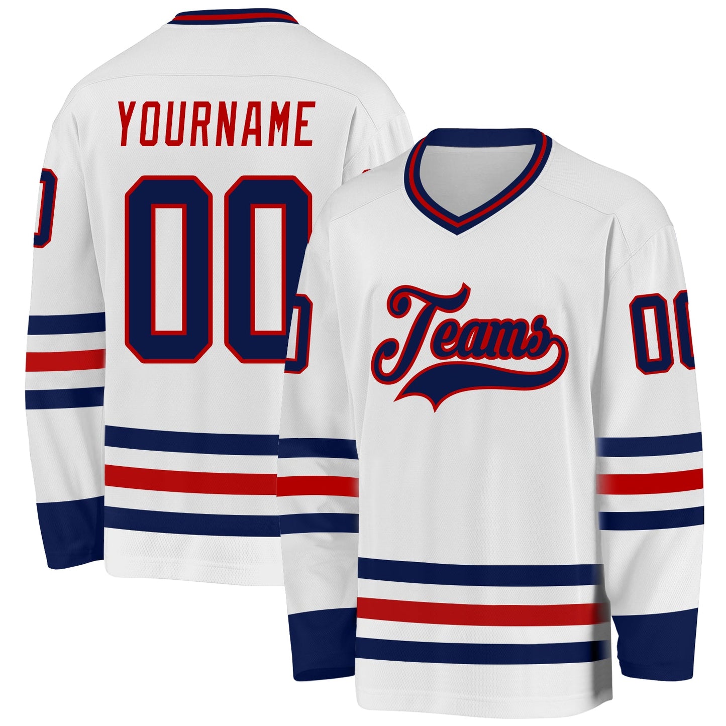 Custom White Navy-Red Hockey Jersey - Sky-Custom