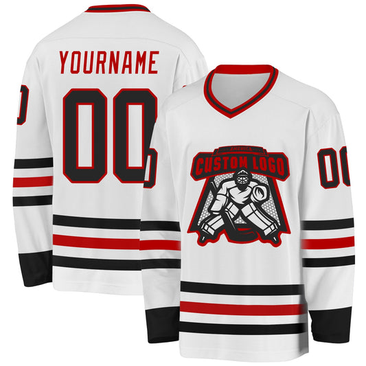 Custom White Black-Red Hockey Jersey - Sky-Custom