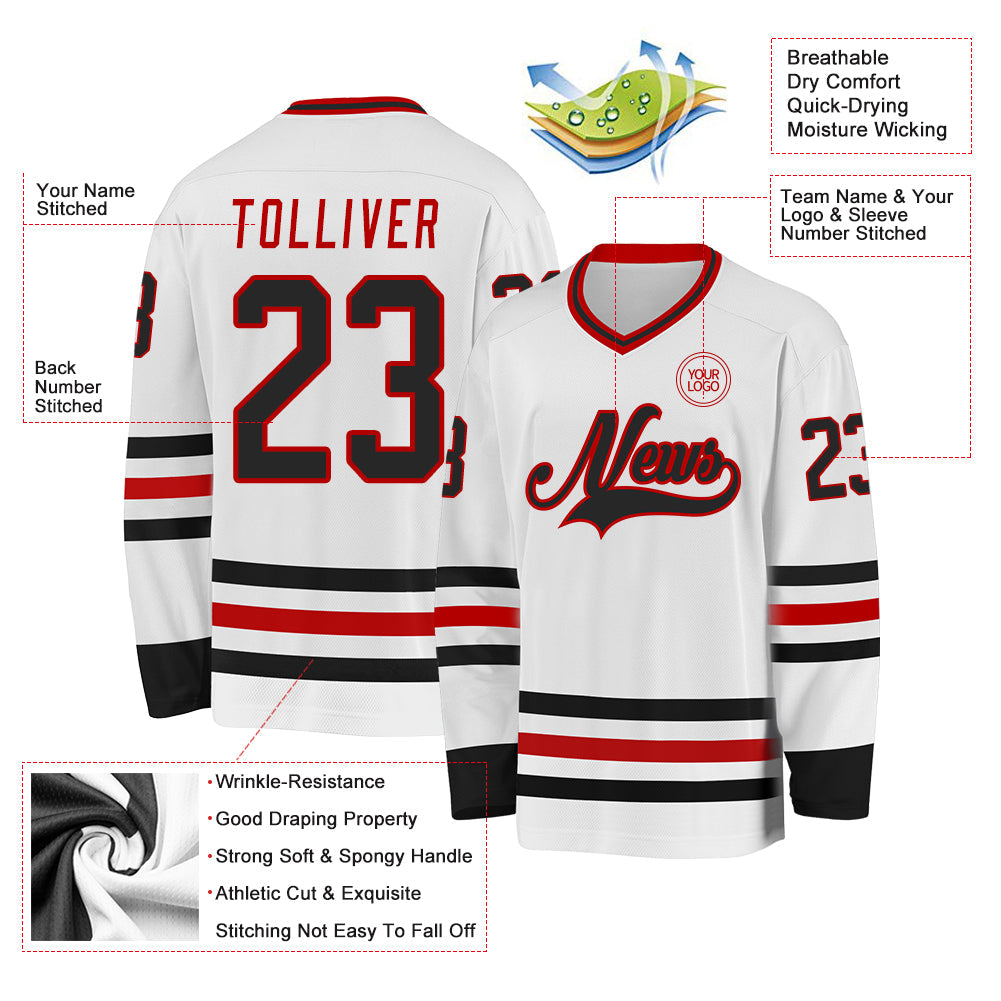 Custom White Black-Red Hockey Jersey - Sky-Custom