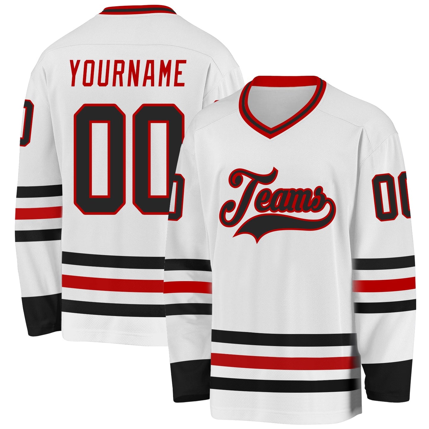 Custom White Black-Red Hockey Jersey - Sky-Custom