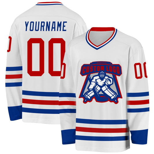 Custom White Red-Royal Hockey Jersey - Sky-Custom