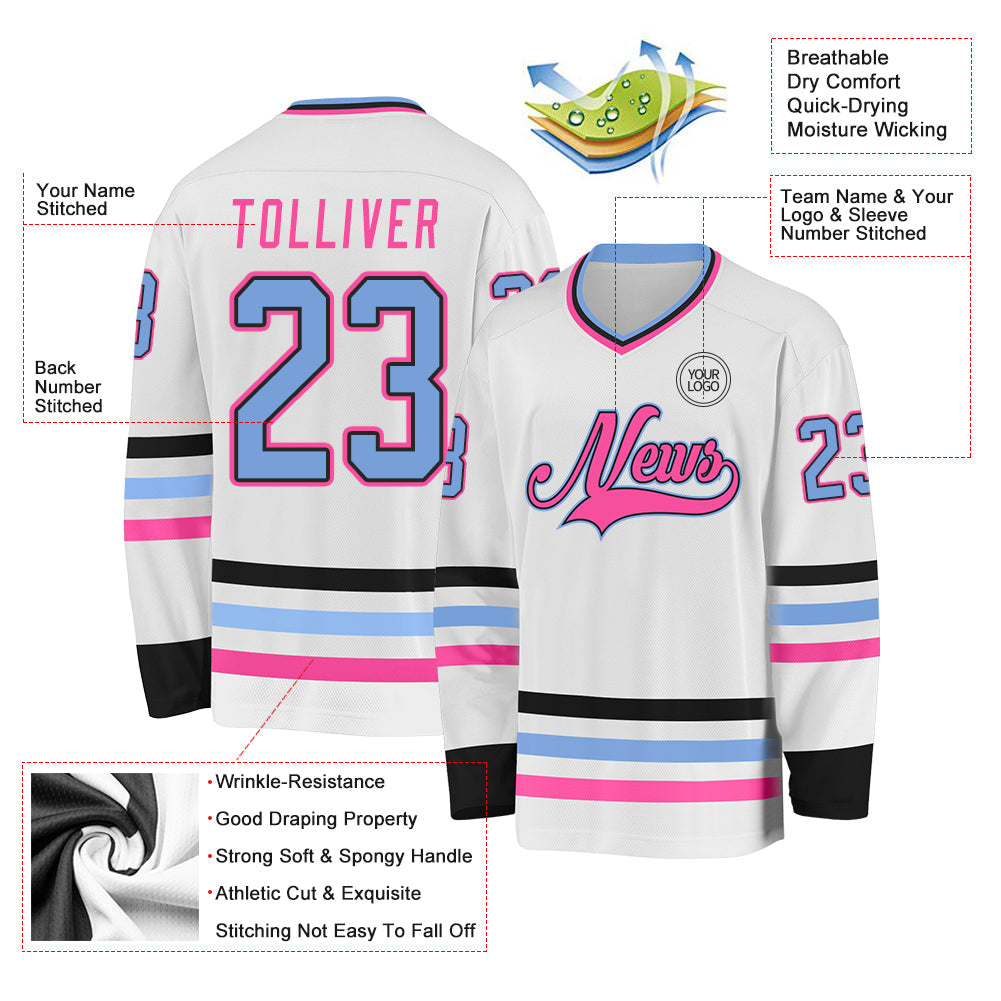 Custom White Light Blue Black-Pink Hockey Jersey - Sky-Custom