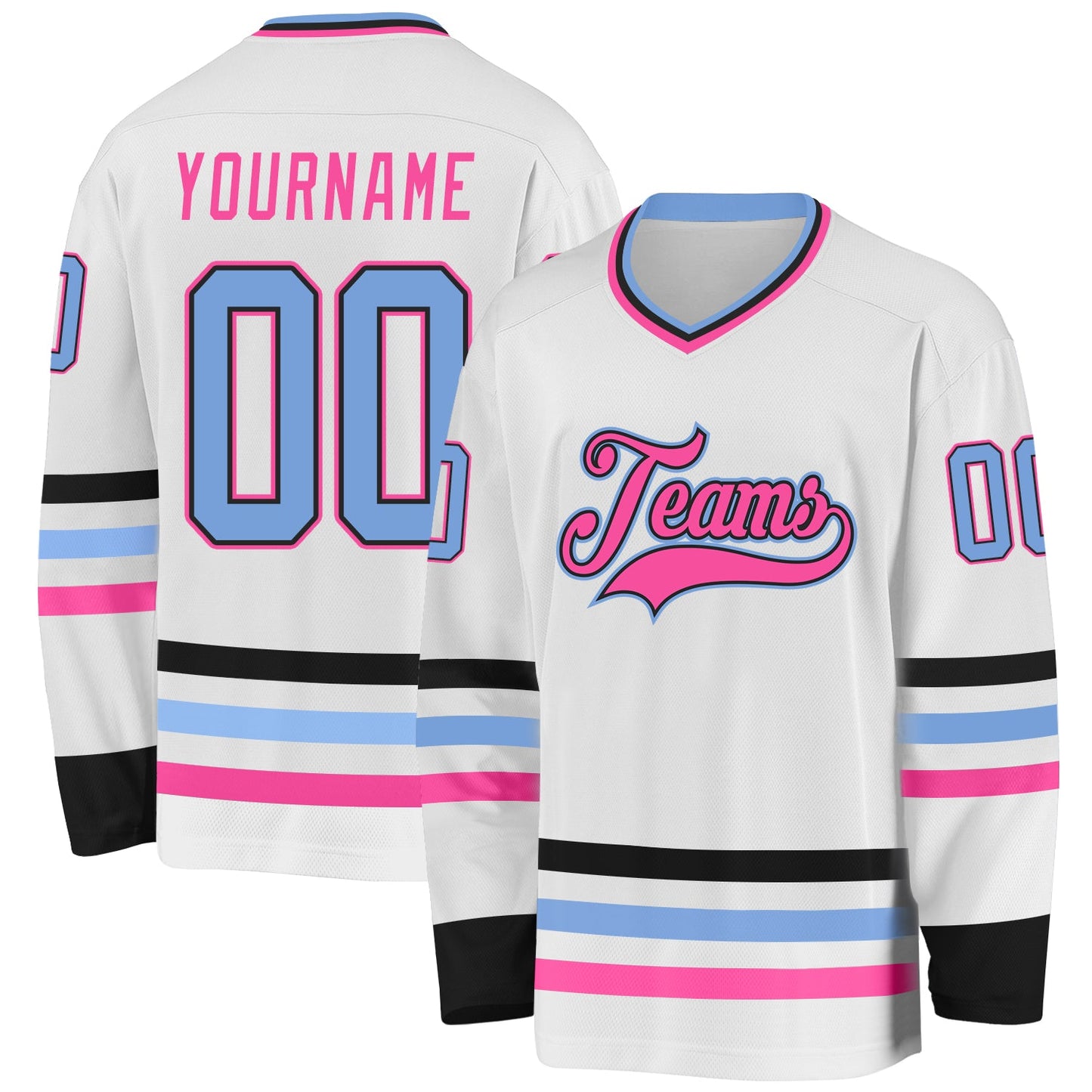 Custom White Light Blue Black-Pink Hockey Jersey - Sky-Custom