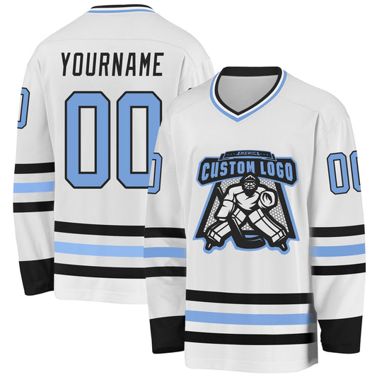 Custom White Light Blue-Black Hockey Jersey - Sky-Custom