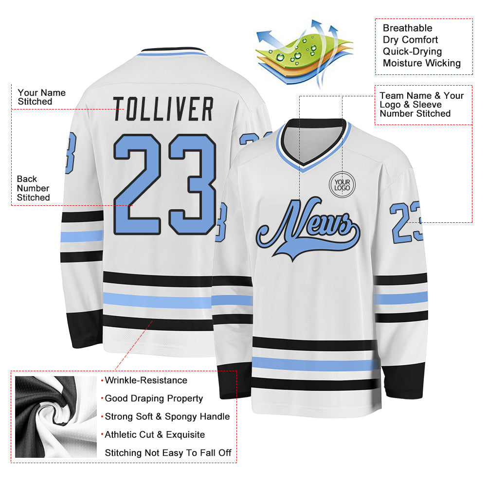 Custom White Light Blue-Black Hockey Jersey - Sky-Custom