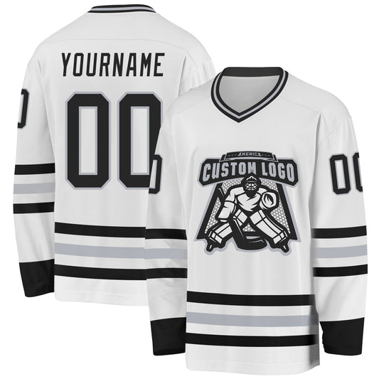 Custom White Black-Gray Hockey Jersey - Sky-Custom