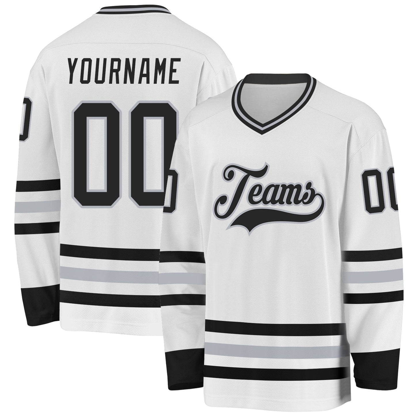 Custom White Black-Gray Hockey Jersey - Sky-Custom