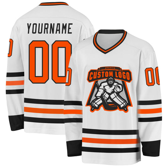 Custom White Orange-Black Hockey Jersey - Sky-Custom