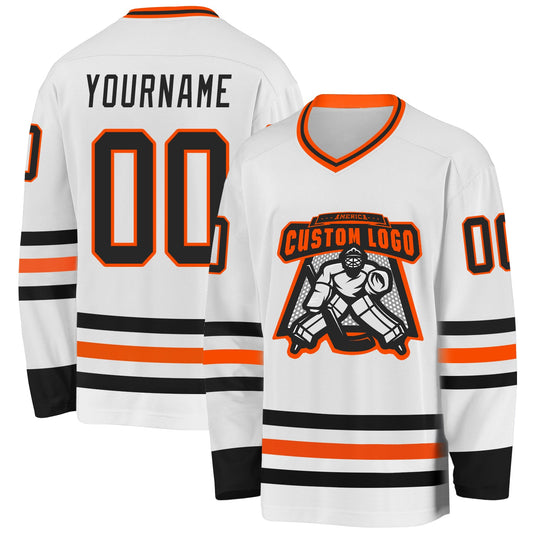 Custom White Black-Orange Hockey Jersey - Sky-Custom