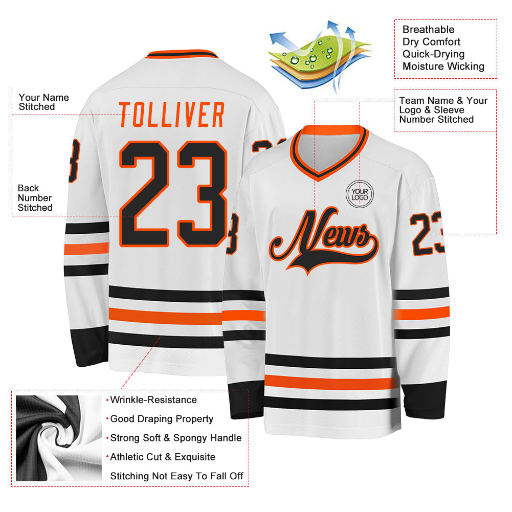 Custom White Black-Orange Hockey Jersey - Sky-Custom