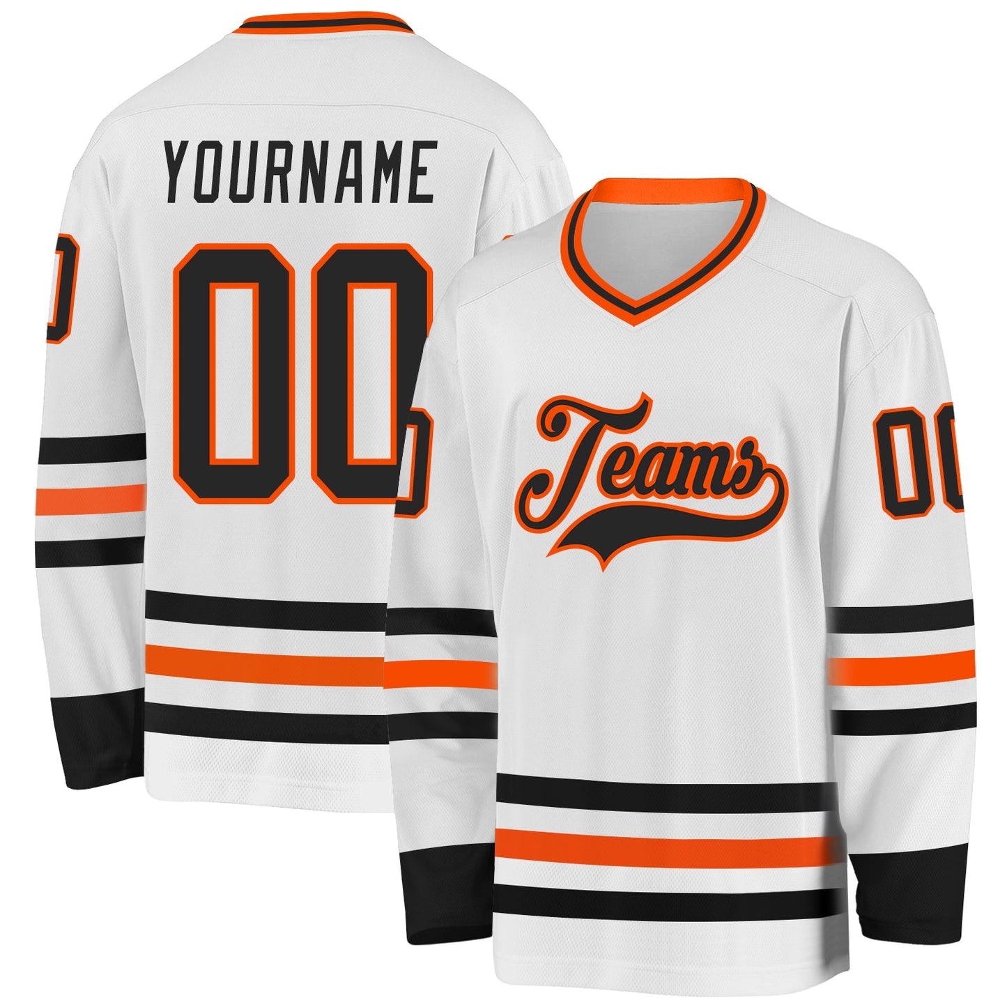 Custom White Black-Orange Hockey Jersey - Sky-Custom