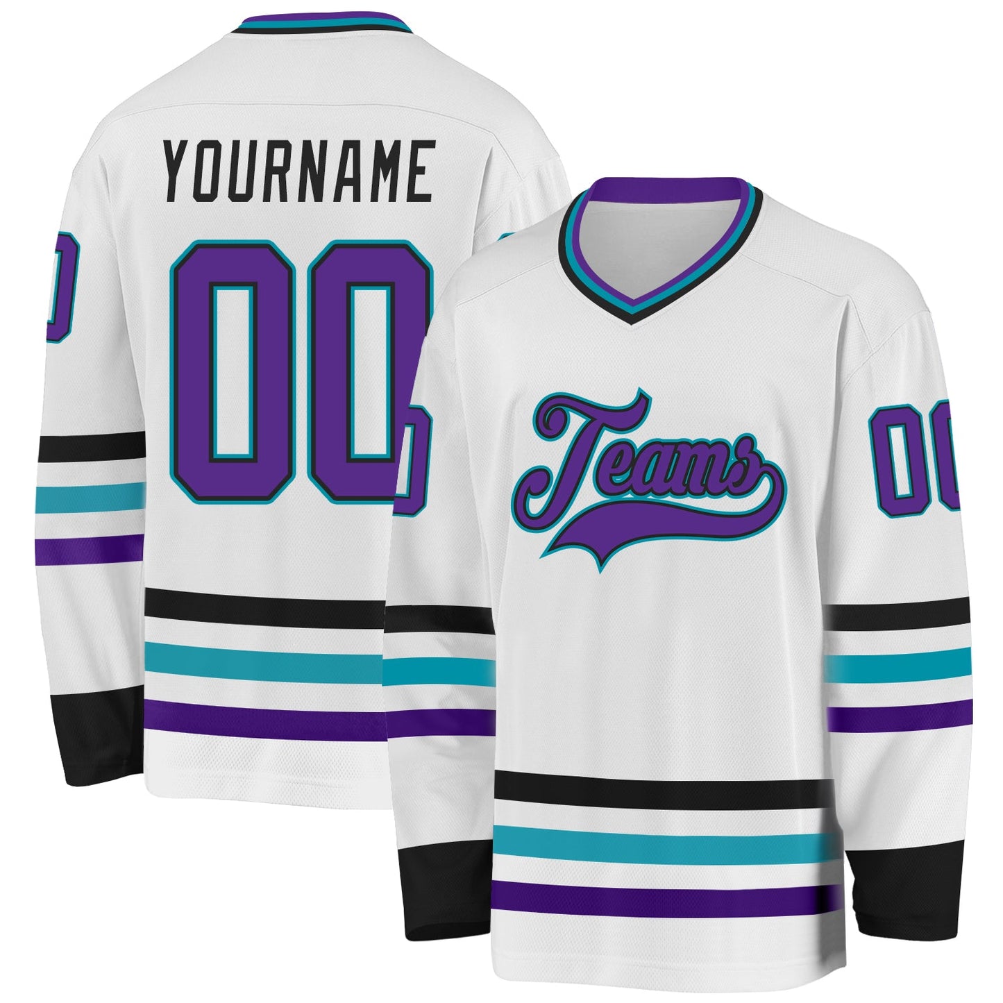 Custom White Purple Black-Teal Hockey Jersey - Sky-Custom