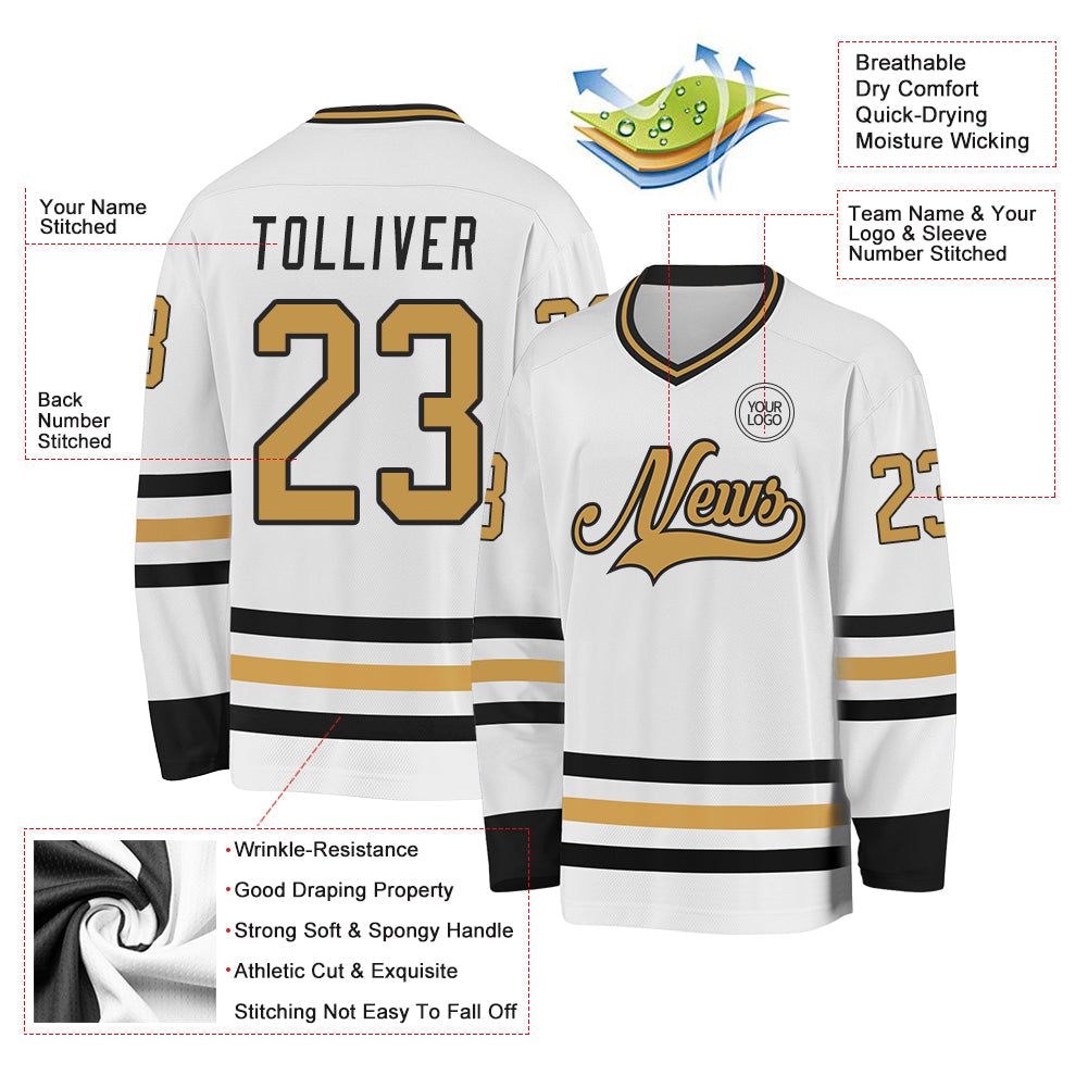 Custom White Old Gold-Black Hockey Jersey - Sky-Custom