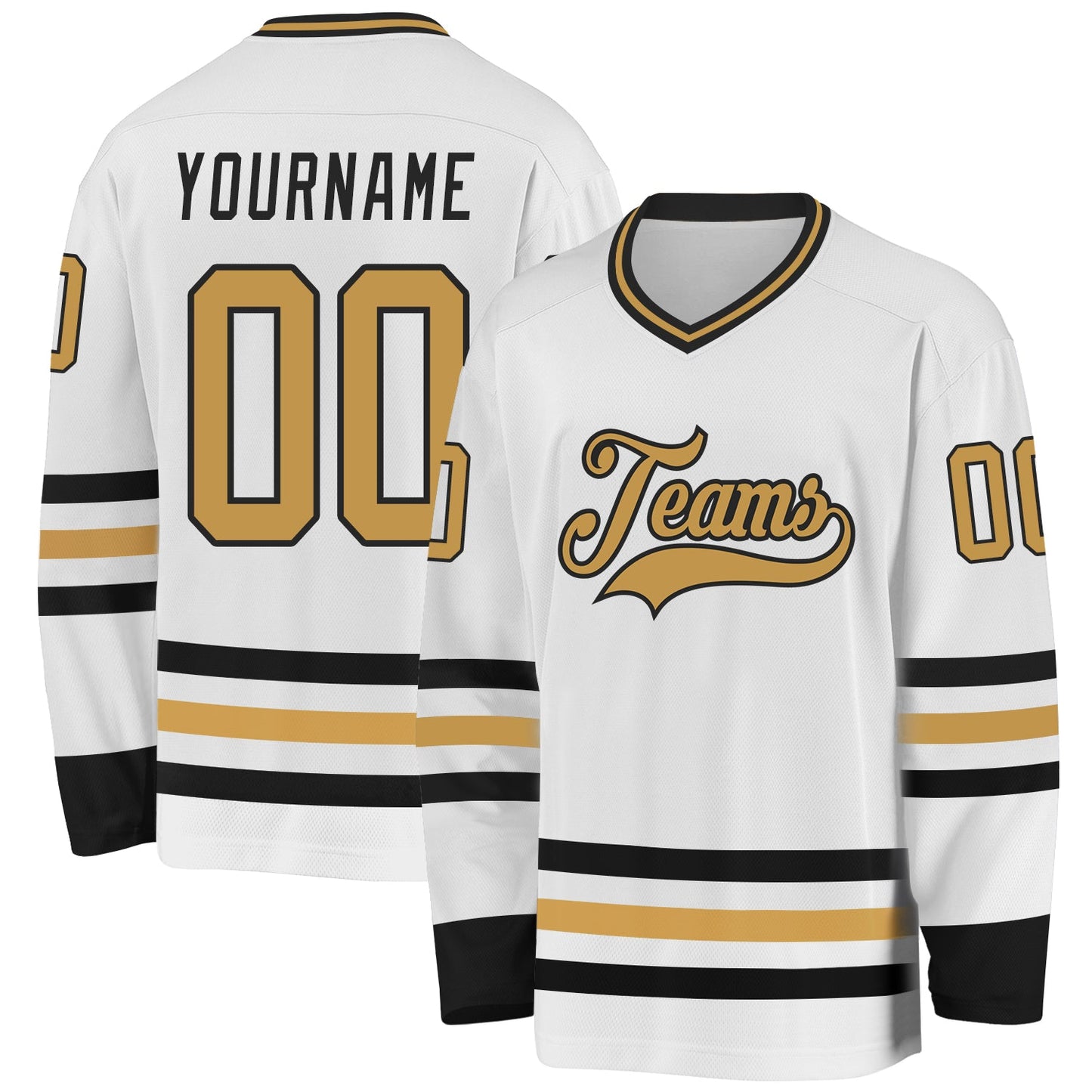 Custom White Old Gold-Black Hockey Jersey - Sky-Custom