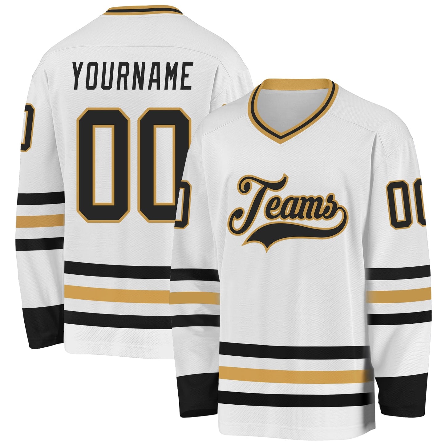Custom White Black-Old Gold Hockey Jersey - Sky-Custom