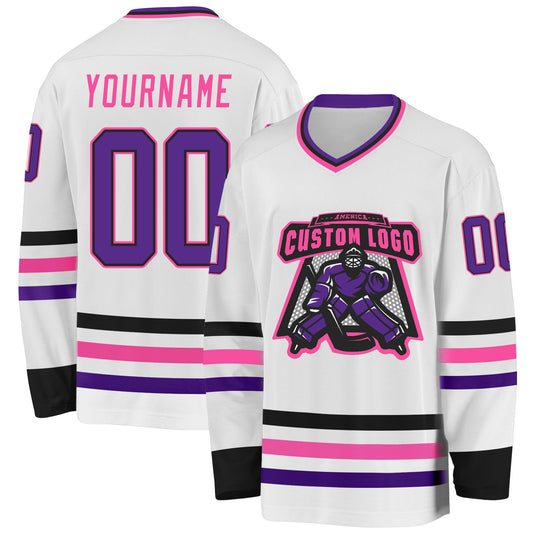 Custom White Purple Black-Pink Hockey Jersey - Sky-Custom