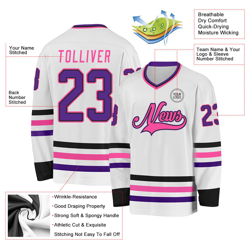 Custom White Purple Black-Pink Hockey Jersey - Sky-Custom
