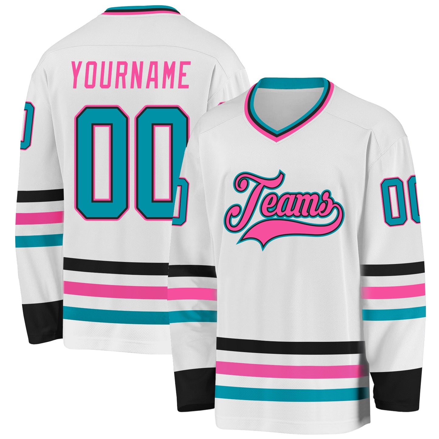 Custom White Teal Black-Pink Hockey Jersey - Sky-Custom