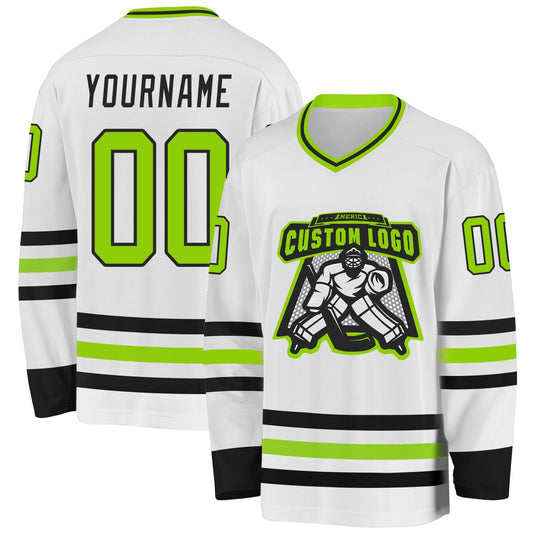 Custom White Neon Green-Black Hockey Jersey - Sky-Custom