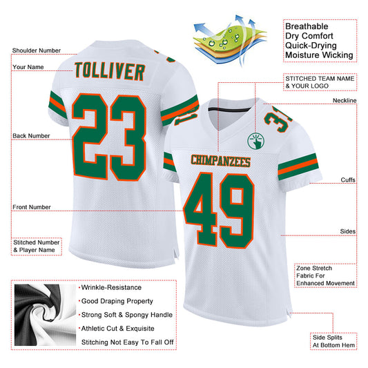 Custom White Kelly Green-Orange Mesh Authentic Football Jersey - Sky-Custom