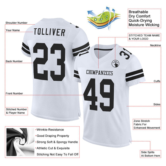 Custom White Black Mesh Authentic Football Jersey - Sky-Custom
