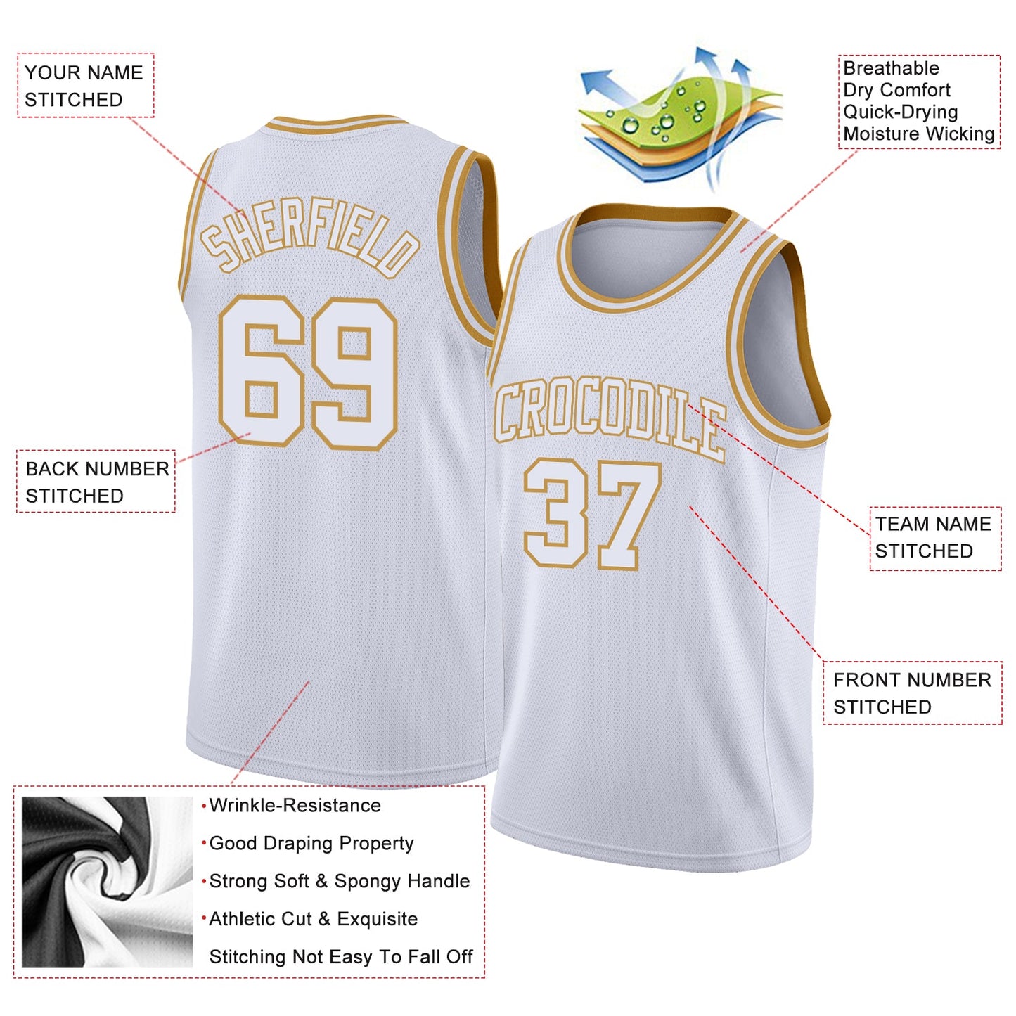 Custom White Old Gold Authentic Basketball Jersey - Sky-Custom