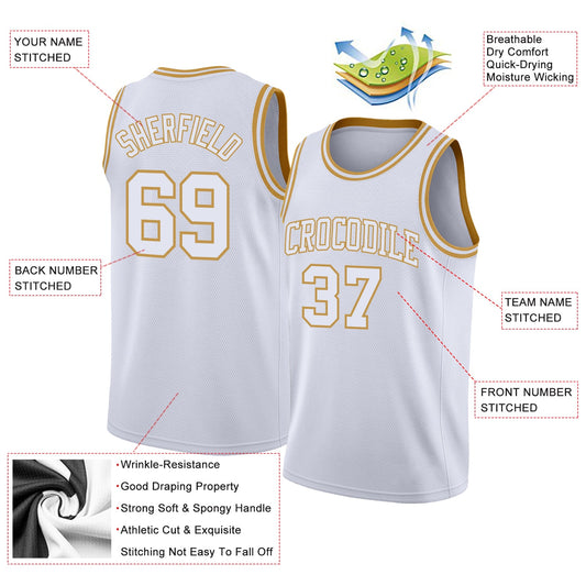 Custom White Old Gold Authentic Basketball Jersey - Sky-Custom