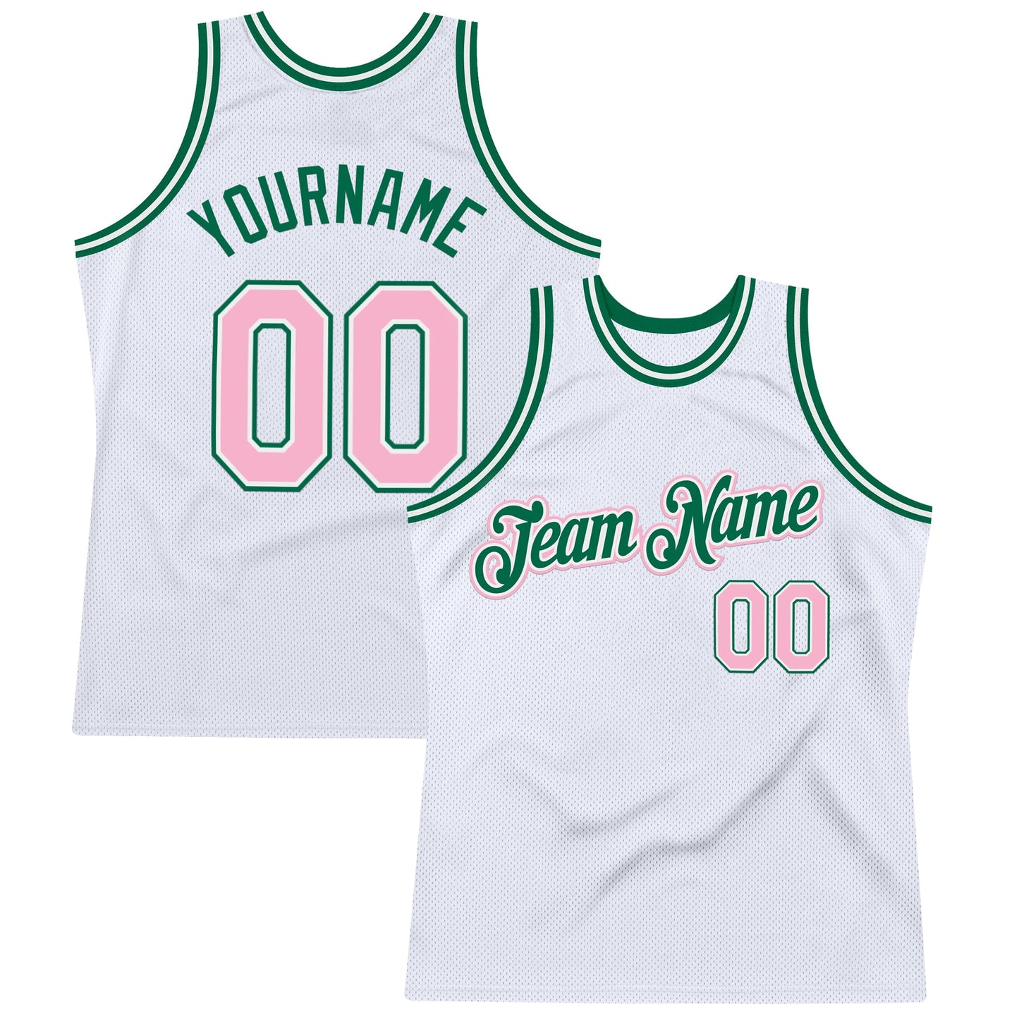 Custom White Light Pink-Kelly Green Authentic Throwback Basketball Jersey - Sky-Custom