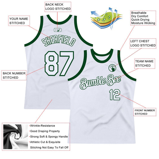 Custom White Green Authentic Throwback Basketball Jersey - Sky-Custom