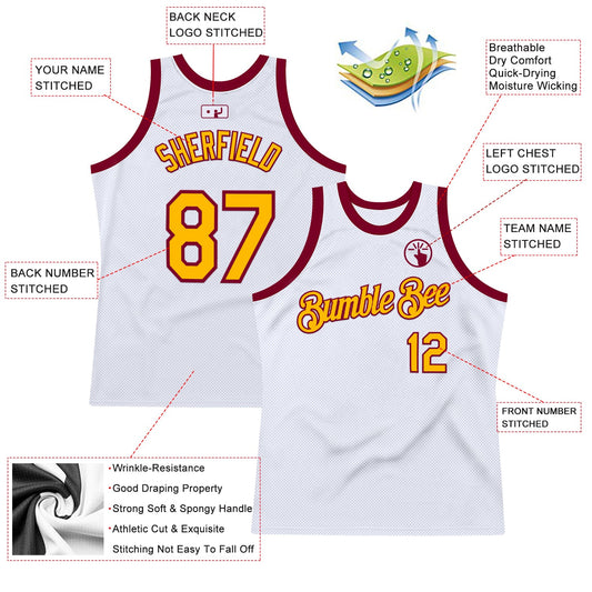 Custom White Gold-Maroon Authentic Throwback Basketball Jersey - Sky-Custom