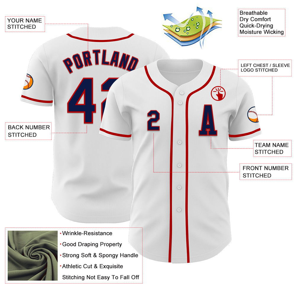 Custom White Navy-Red Authentic Baseball Jersey - Sky-Custom