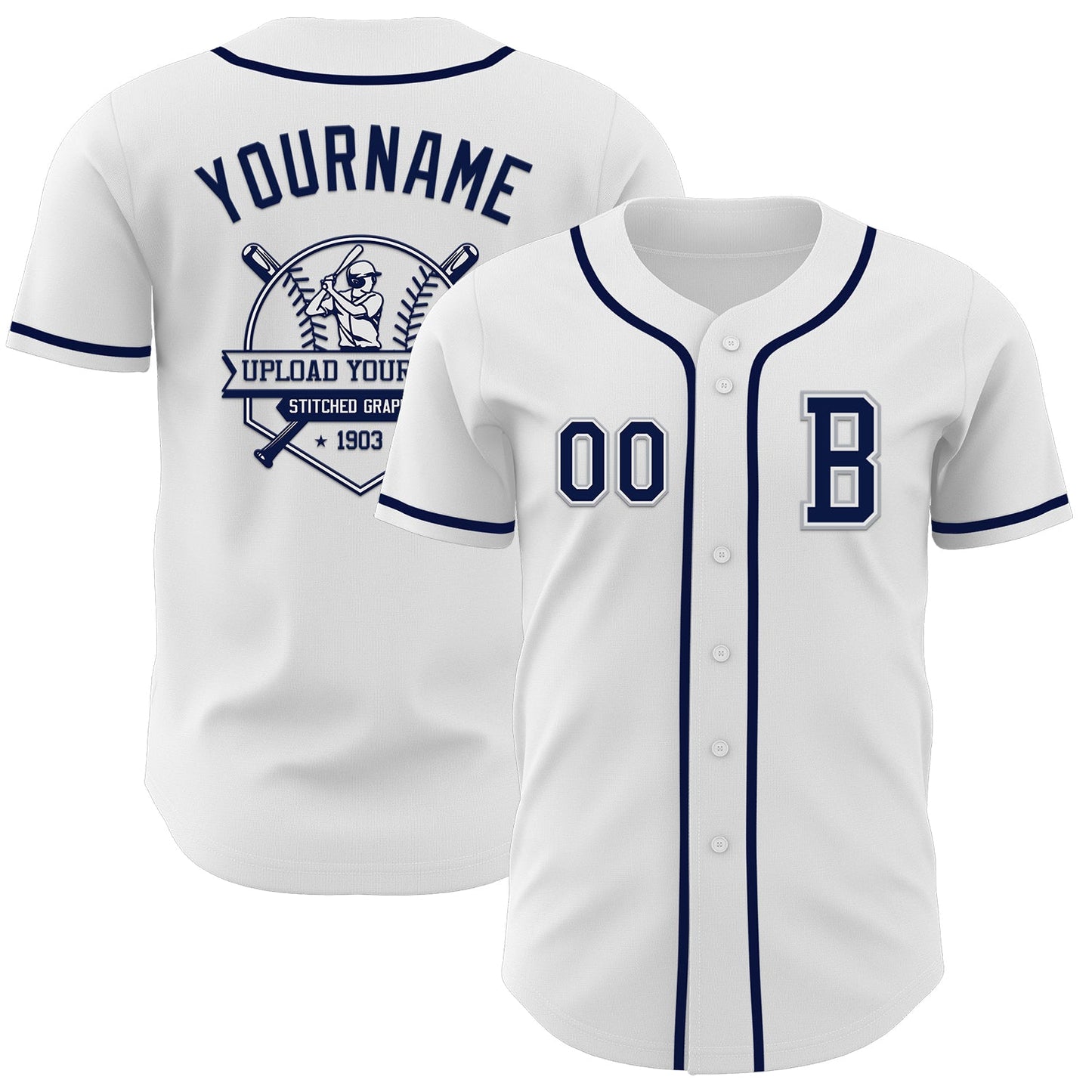 Custom White Navy-Gray Authentic Baseball Jersey - Sky-Custom