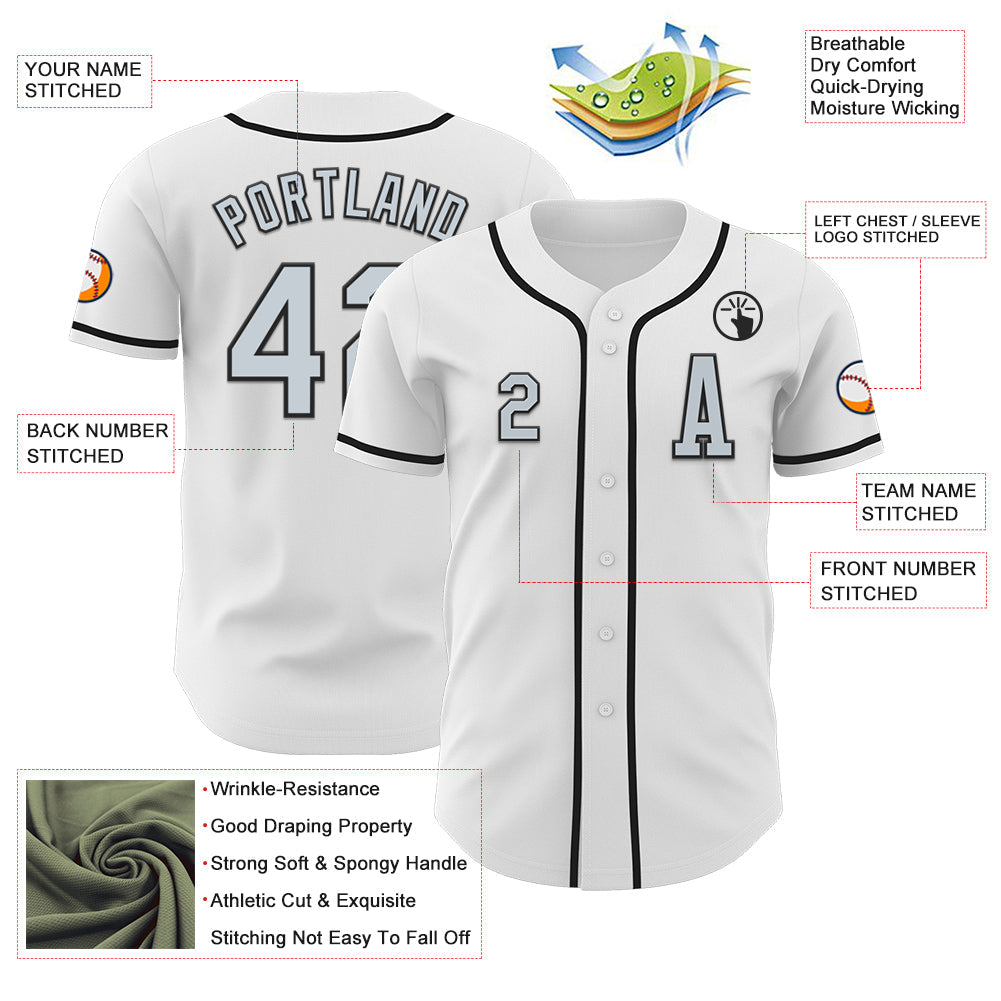 Custom White Silver-Black Authentic Baseball Jersey - Sky-Custom