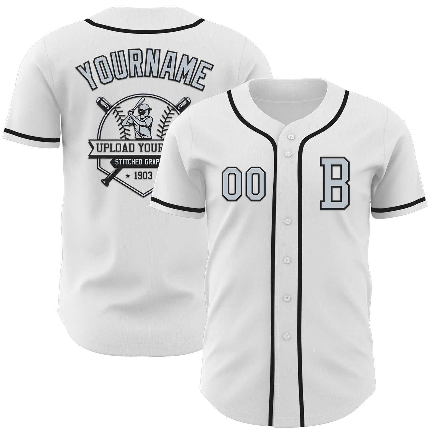 Custom White Silver-Black Authentic Baseball Jersey - Sky-Custom
