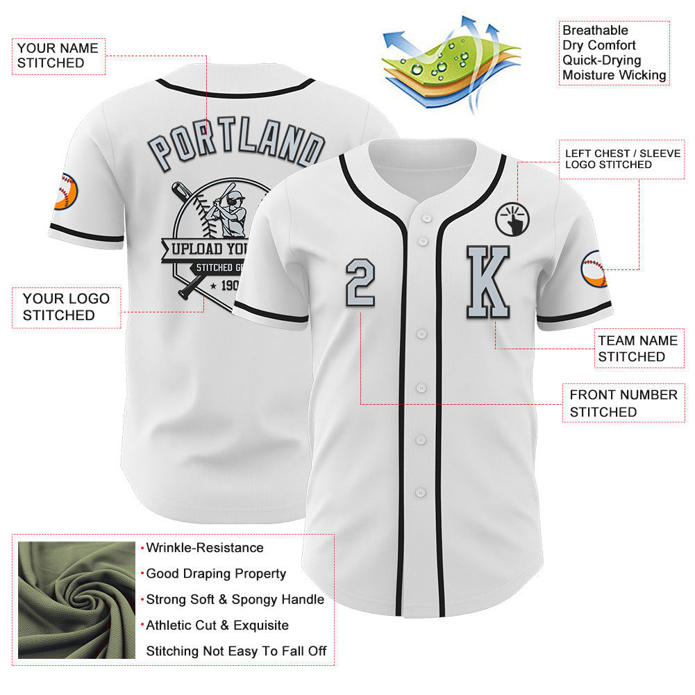 Custom White Silver-Black Authentic Baseball Jersey - Sky-Custom