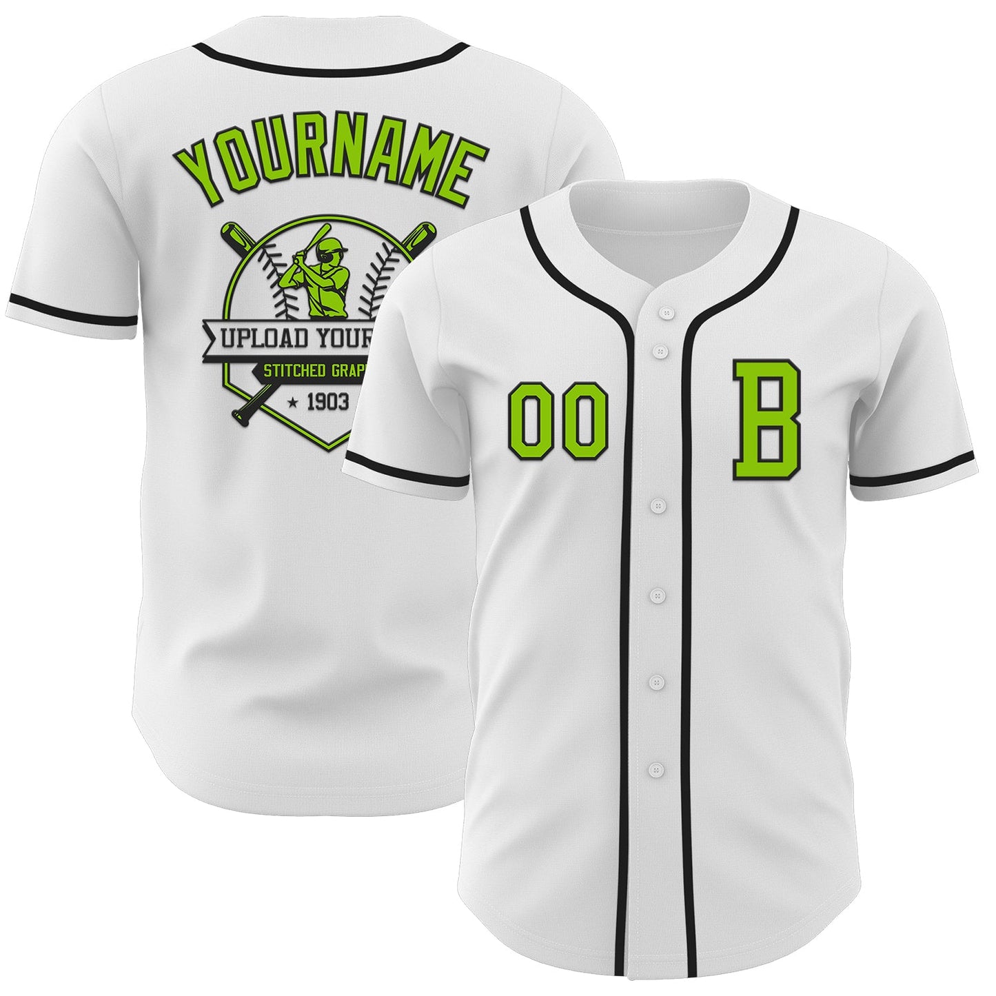 Custom White Neon Green-Black Authentic Baseball Jersey - Sky-Custom
