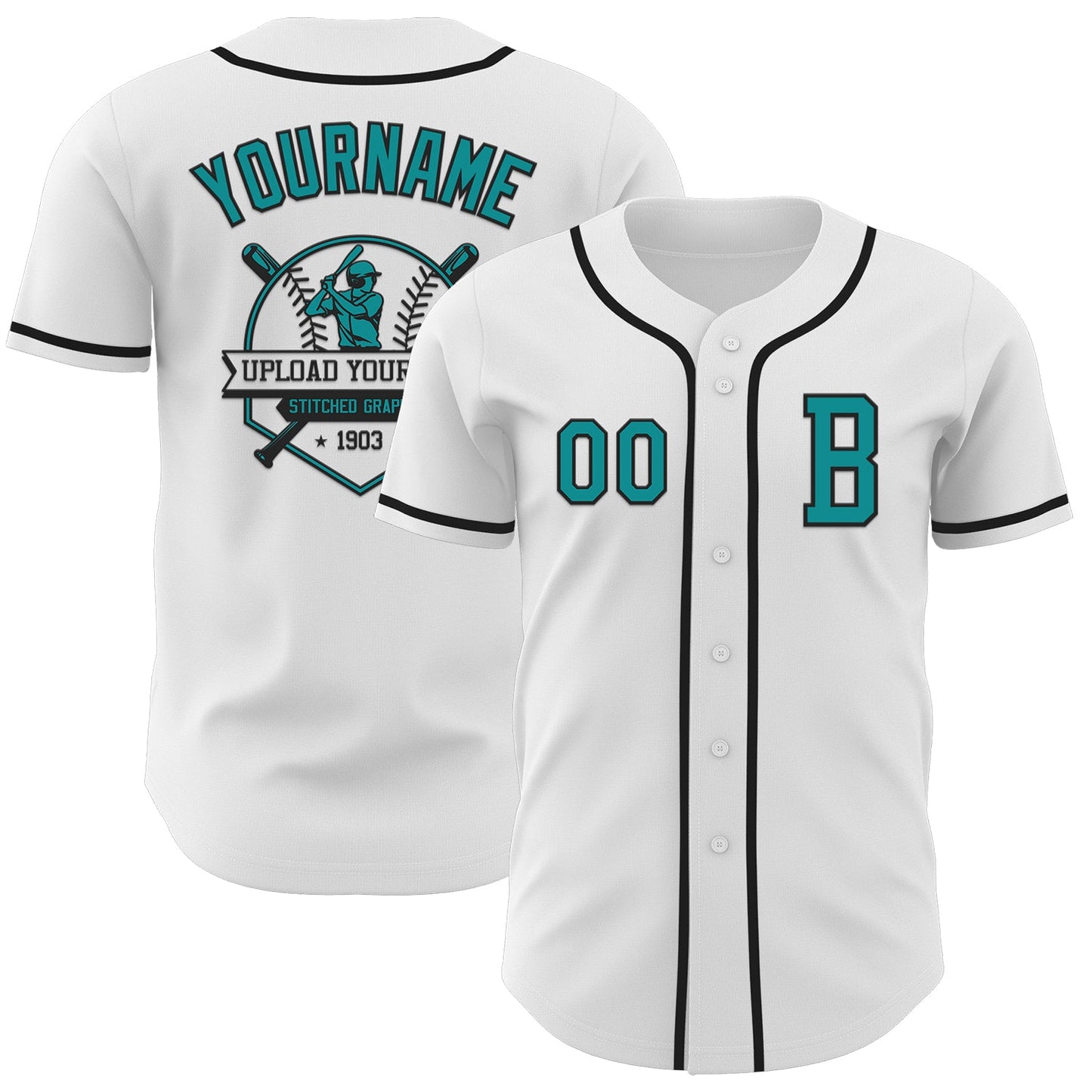 Custom White Teal-Black Authentic Baseball Jersey - Sky-Custom