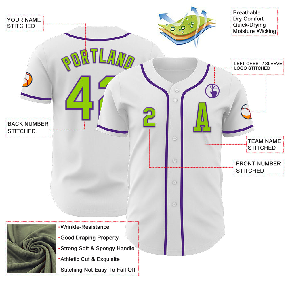 Custom White Neon Green-Purple Authentic Baseball Jersey - Sky-Custom