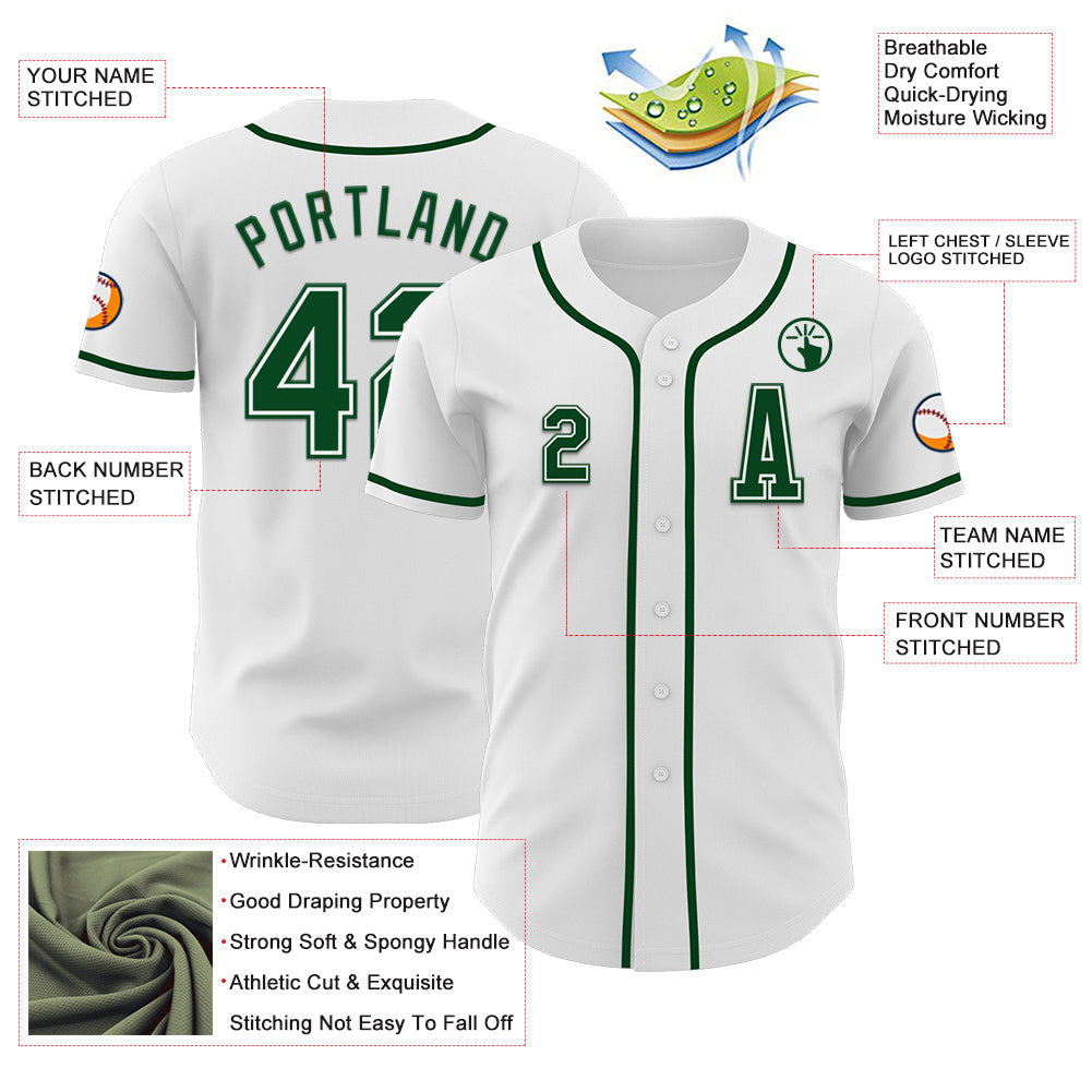 Custom White Green Authentic Baseball Jersey - Sky-Custom