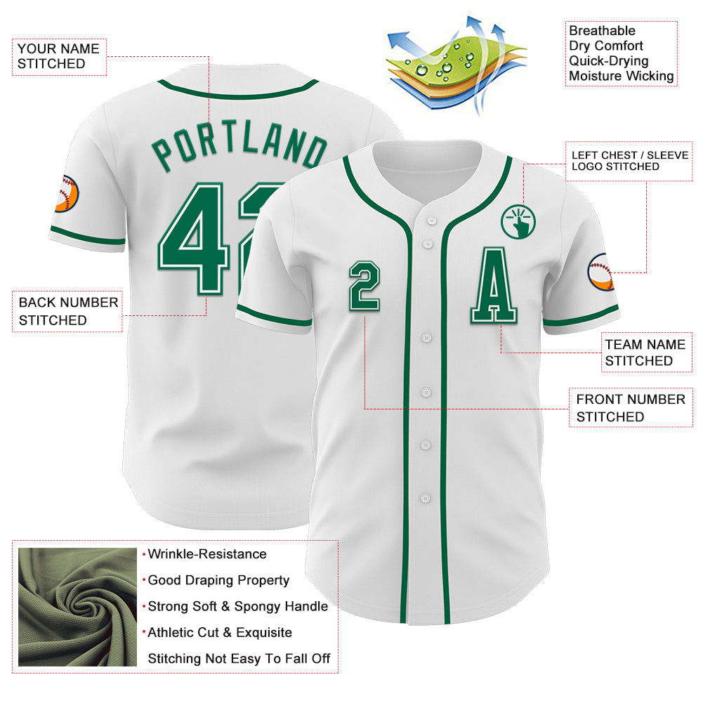 Custom White Kelly Green Authentic Baseball Jersey - Sky-Custom