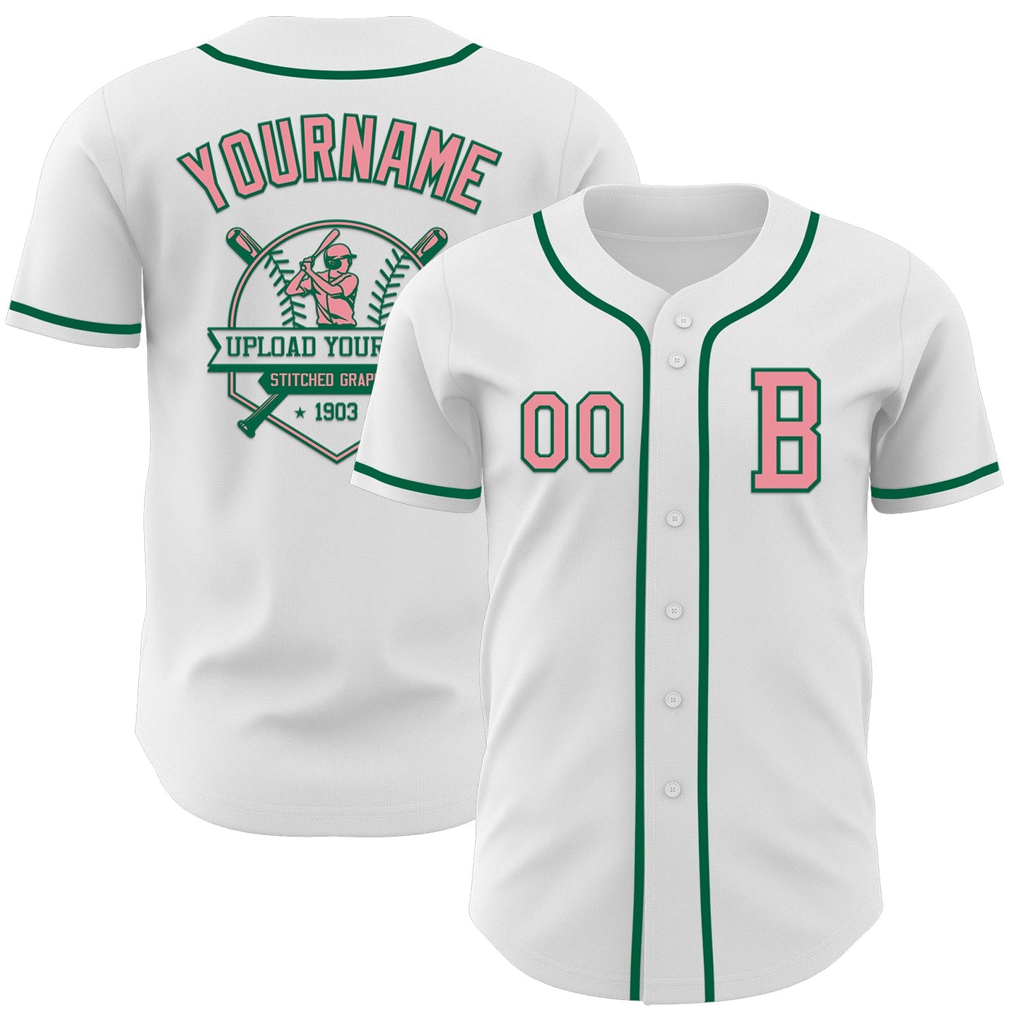 Custom White Medium Pink-Kelly Green Authentic Baseball Jersey - Sky-Custom