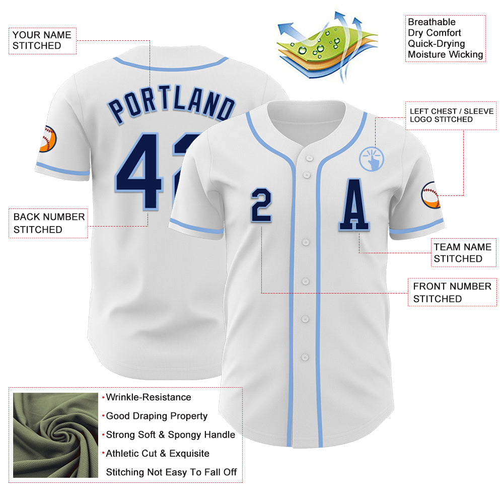 Custom White Navy-Light Blue Authentic Baseball Jersey - Sky-Custom