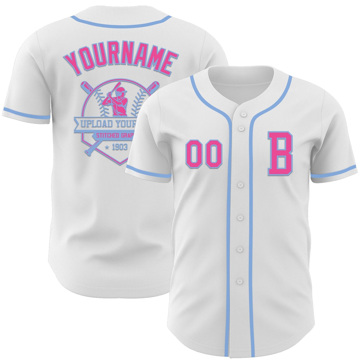 Custom White Pink-Light Blue Authentic Baseball Jersey - Sky-Custom