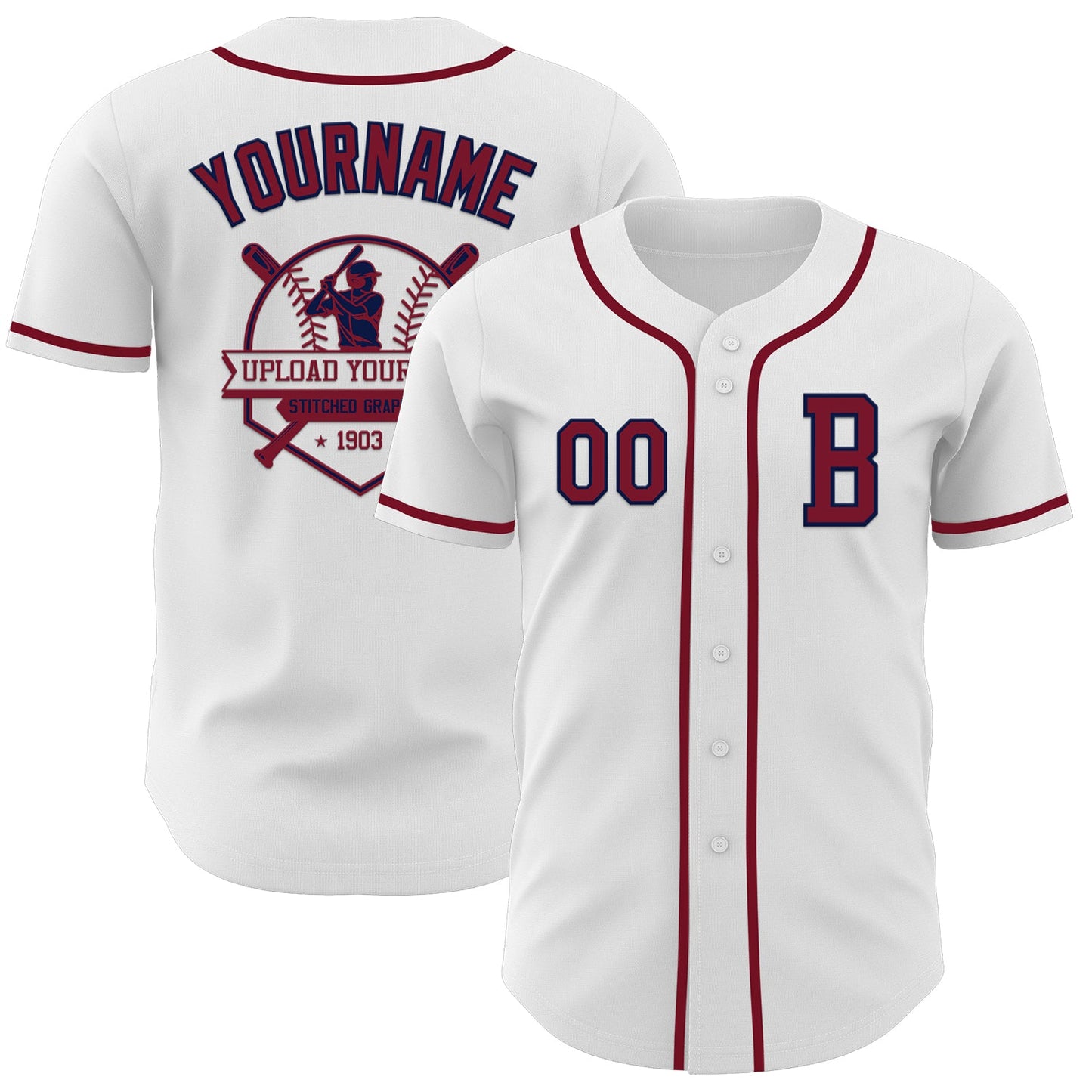 Custom White Crimson-Navy Authentic Baseball Jersey - Sky-Custom