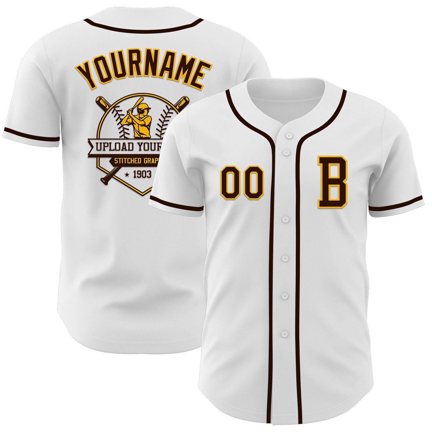 Custom White Brown-Gold Authentic Baseball Jersey - Sky-Custom